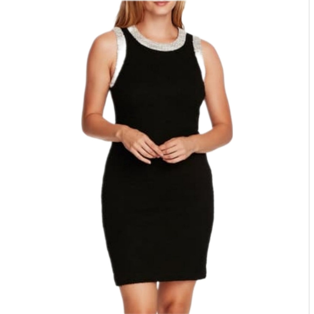 Vince Camuto Spring Safari black cotton blend boucle sleeveless dress. 14. NWT